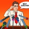 Man Giving Press Conference. Mass Media Interview. Pop Art illustration