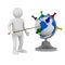 Man and globe on white background