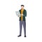 Man With Goatee Beard And Lap Top In Green Cardigan Part Of The Collection Of Young Professional People Office Style And