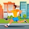 Man goes in for sports runs in morning in city. Active lifestyle in urban