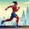 Man goes in for sports runs in morning in city. Active lifestyle in urban