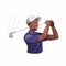 Man golf athlete character, dark skin man playing and swing stick golf in cartoon illustration vector isolated in white background