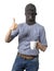 Man in Gorilla Mask Giving Thumbs Up and Holding Coffee Mug
