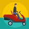 Man at grass cutting machine icon, flat style