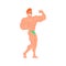 Man In Green Briefs Bodybuilder Funny Smiling Character On Steroids Demonstrating Biceps Muscles As Strongman Routine