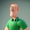 man in a green shirt, looking off to the side with a determined and stubborn expression digital character avatar AI