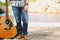 Man and guitar outdoor relax concepts vintage style