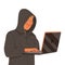 Man Hacker in Hoody at Laptop Breaking Web Site Code Vector Illustration