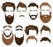 Man hair, mustache and beards collection. Hipster high detailed fashion elements on alpha background.