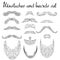 Man hair, mustache, beards collection. Hipster high detailed retro fashion elements. in outline line drawing style.