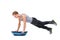 Man, half ball and push up or fitness in studio, core strength and workout challenge for wellness. Male person, athlete