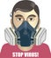 Man in a half respirator. Coronavirus prevention.