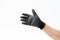 Man hand with black anti slip gloves on white background