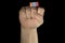 Man hand fist with Mongolian flag isolated on black