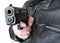 Man with hand gun pistol rubber attack violence