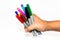 Man hand holding the colorful marker pen