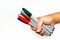 Man hand holding the colorful marker pen