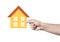 Man hand holding house. Photo and color flat illustration