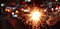 Man hand holding sparkler firework on street night background