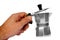 Man hand holds a typical italian Moka