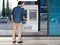 Man hand inserting a credit card in an atm