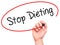 Man Hand writing Stop Dieting with black marker on visual screen