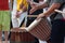 Man hands on african drums in outdoor