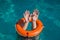 Man hands and lifebuoy in water. Drowning and rescue service con