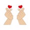 The man hands with love sign. Korean gesture