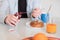 Man hands preparing an healthy breakfast in the morning