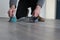 Man hands sweeping Dust with brush and dustpan, Housekeeping concept