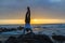 Man Handstand Ocean Rocks Silhouetted