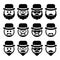 Man in hat with beard and glasses icons set