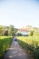 Man in hat walking in vineyard countryside