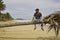 Man having a leisure time relaxing on a palm tree