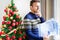 Man having problem paying energy heating bill expenses during christmas holidays