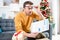 Man having problem paying energy heating bill expenses during christmas holidays