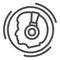 Man in headphones in circle line icon, sound design concept, person wear headset vector sign on white background