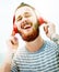 Man Headphones Listening Music Happiness Concept