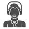 Man with headphones and microphone solid icon, logistic and delivery symbol, logistics customer support consultant