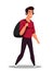 Man in headphones walking with backpack vector cartoon character