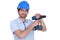 Man with helmet and drill