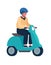 A man in a helmet rides a modern moped. Vector, flat style. Alternative environmentally friendly transport, healthy