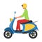 A man in a helmet rides a moped. A young man in simple clothes and sneakers.. Urban, mobile transport. Vector
