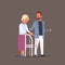 Man helping senior woman with walking frame volunteer support caregiver concept flat