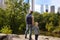 Man and her charming little son admire the views in Central Park, new York