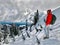 Man hiker in scenic winter mountains. Mount Seymour Park. Hiking trail to the first peak. North Shore. Vancouver. British Columbia