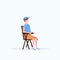 Man hiker sitting in folding chair hiking camping concept male traveler on hike full length white background flat