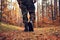 Man hiking at autumn forest