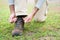 Man hiking doing the knot shoes